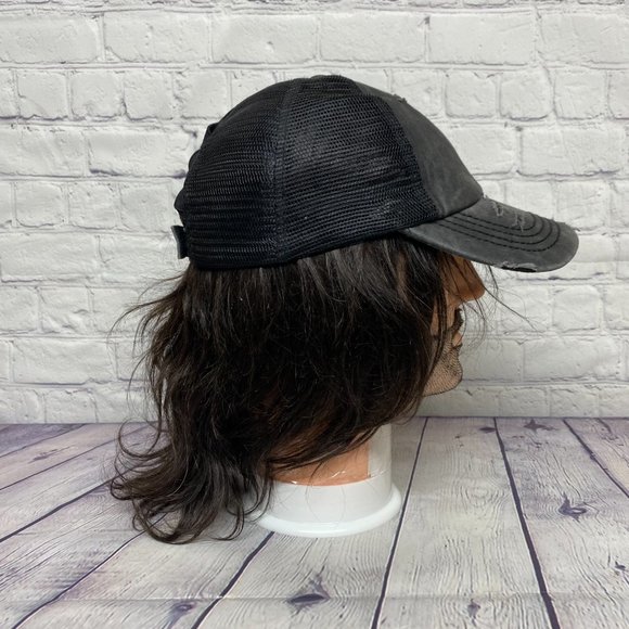Pony Tail Women Hat Cap Strap Back Gray Distressed Mesh Back C.C. Ladies - Picture 2 of 9